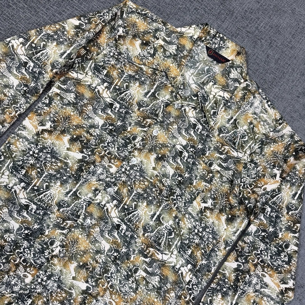 Vtg Jaymar Shirt Men's LT Long Sleeve Button Texturized Polyester Aztec‎